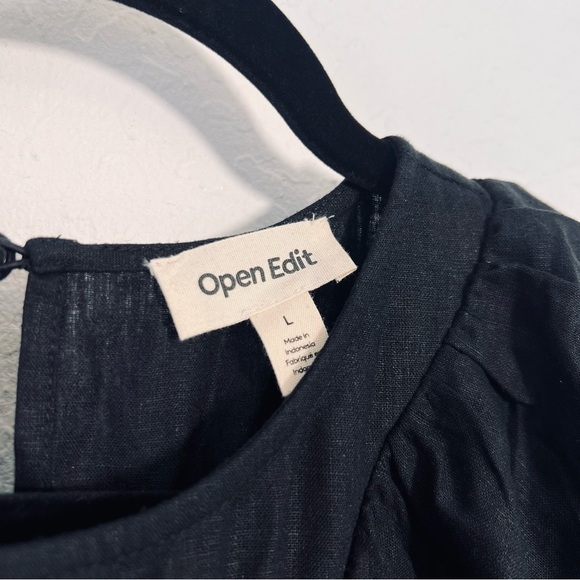 Open Edit Linen Black Blouse Large - Picture 2 of 4